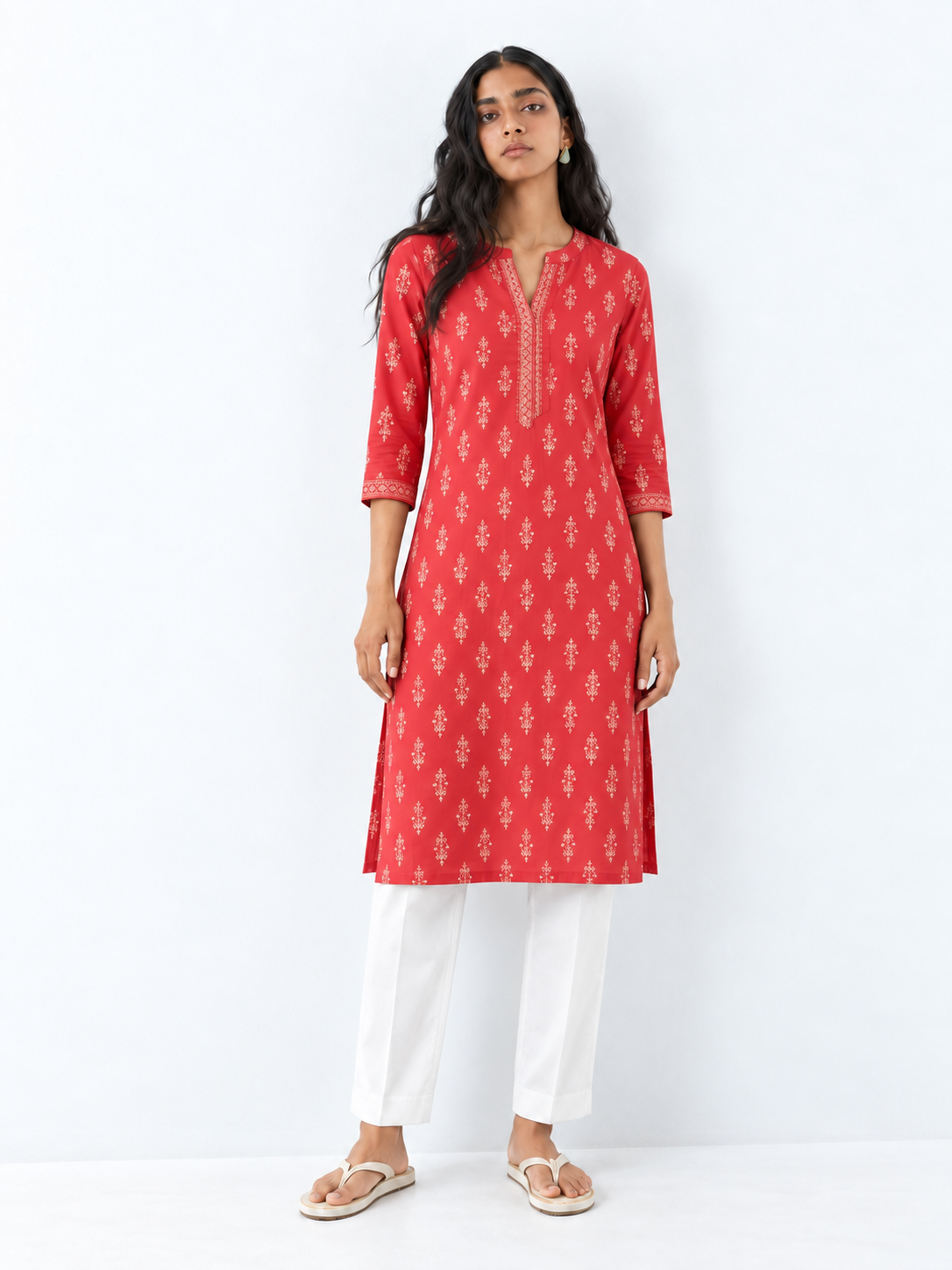 DWEEP SARA Red Printed Rayon Straight Kurta