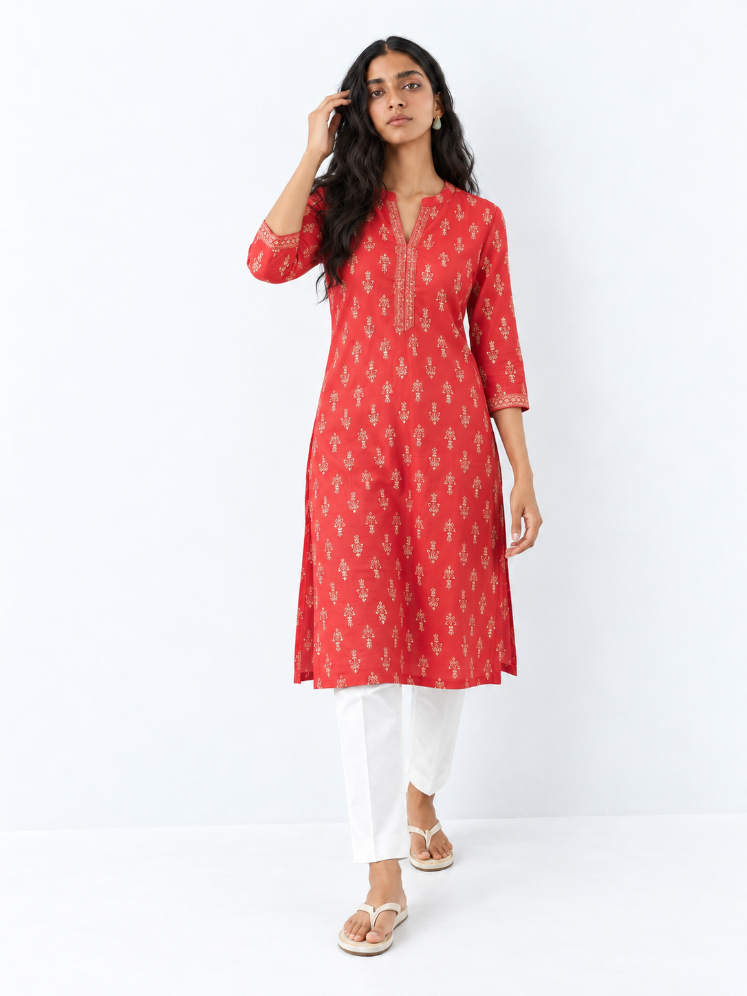 DWEEP SARA Red Printed Rayon Straight Kurta