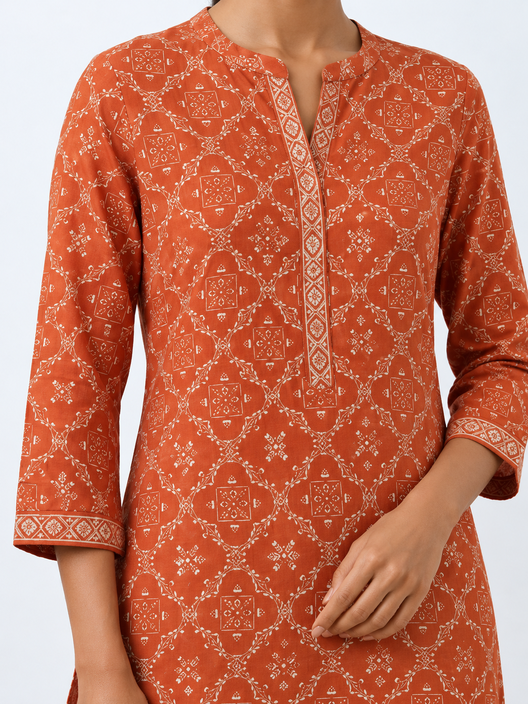 DWEEP SARA Rust Orange Printed Rayon Straight Kurta