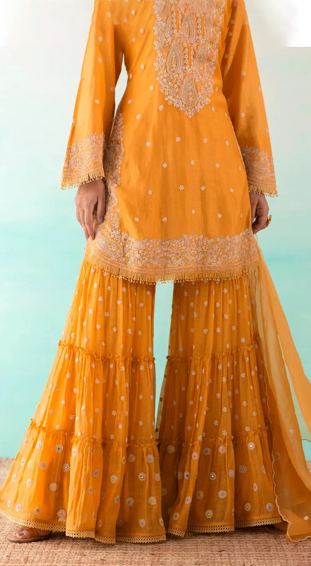 Purple Embellished Hand Embroidered Kurta Sharara Set With Chanderi Dupatta