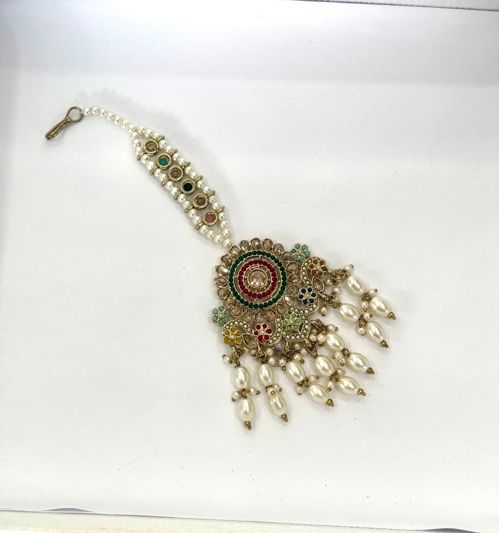 Antique Gold Plated Ehimay Drop Tikka with Guttapusalu Design - DWEEP SARA
