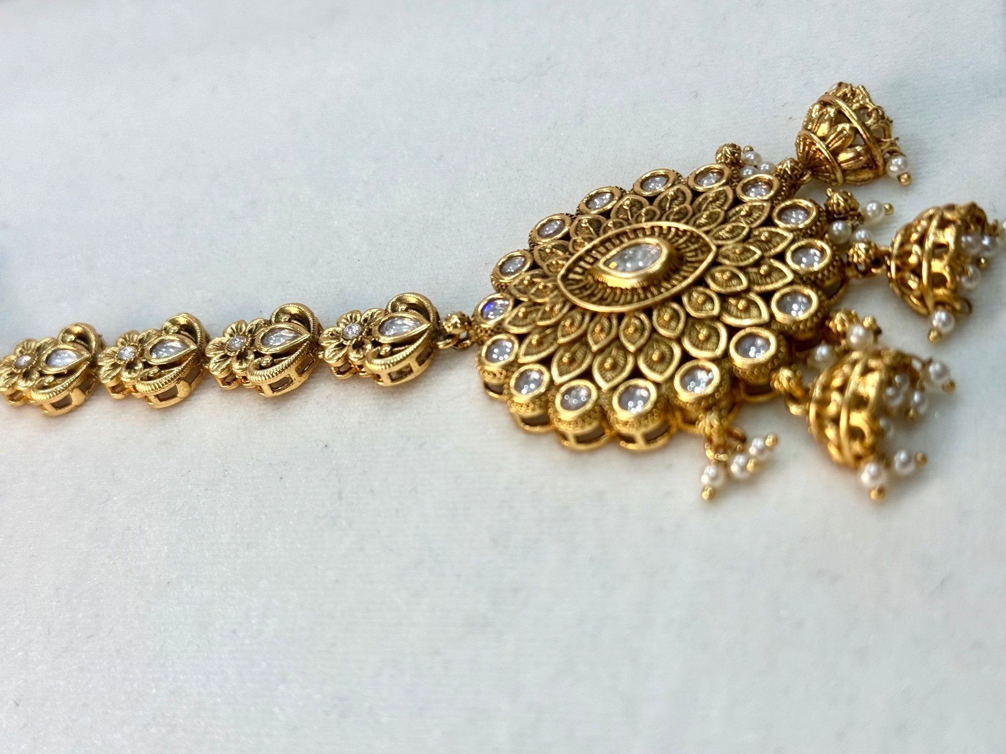 Antique Gold Plated Nakshi Damini Tikka - DWEEP SARA