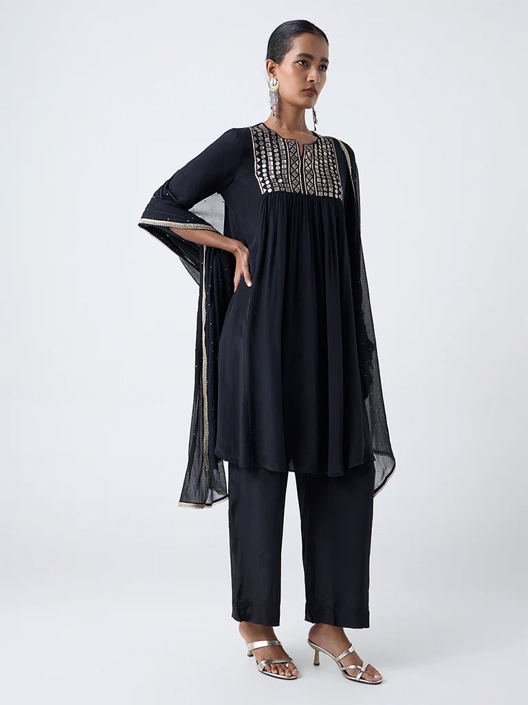 Black Anarkali Mirror Work Suit Set - DWEEP SARA