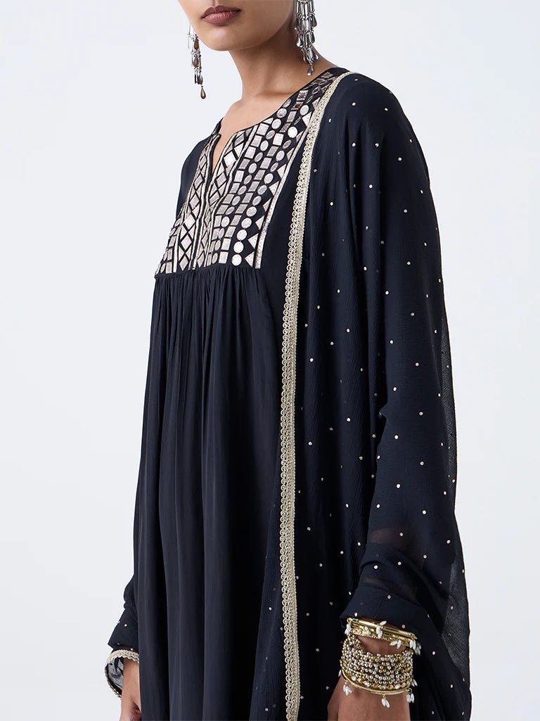 Black Anarkali Mirror Work Suit Set - DWEEP SARA