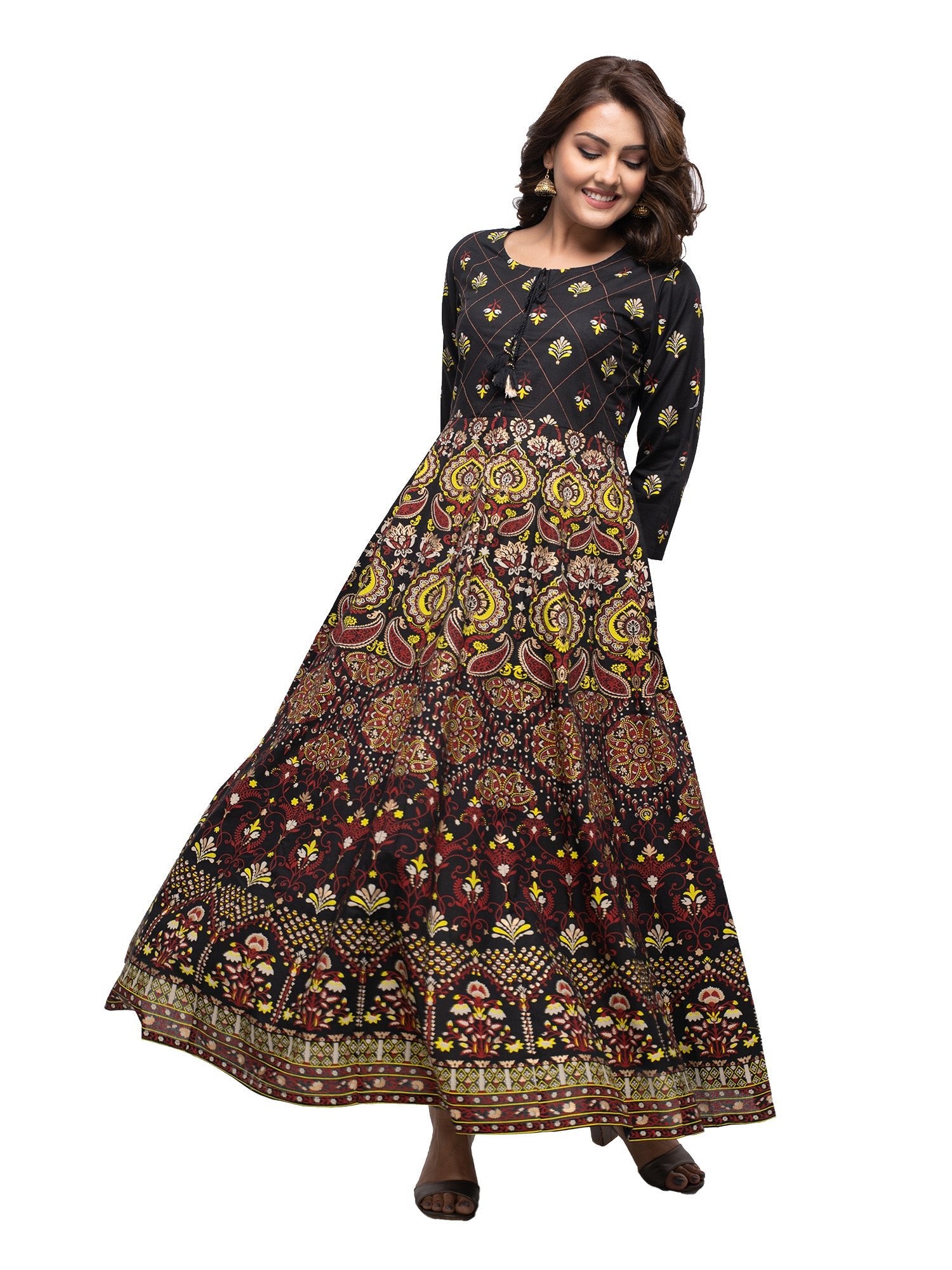 Black Gold Printed Ethnic Dress - DWEEP SARA