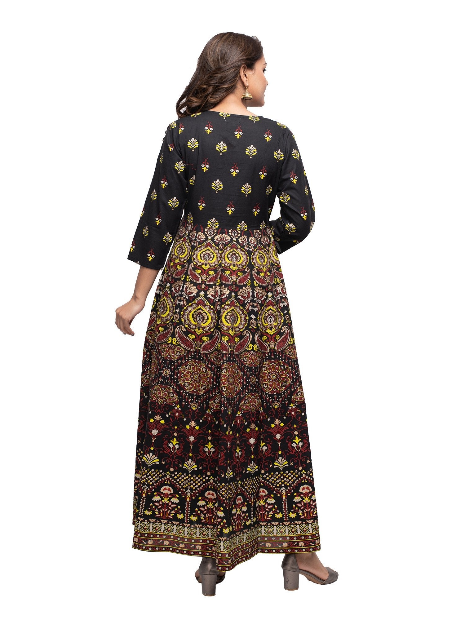 Black Gold Printed Ethnic Dress - DWEEP SARA