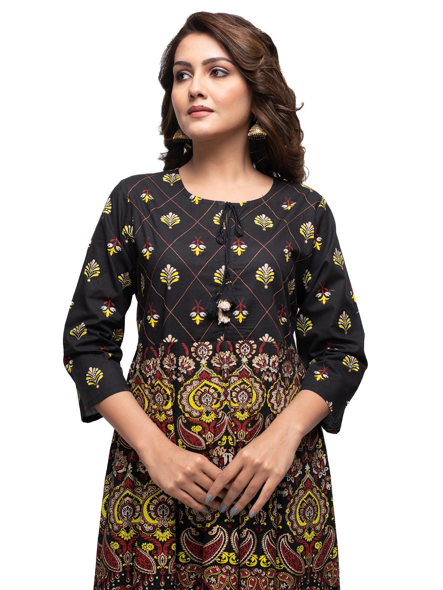 Black Gold Printed Ethnic Dress - DWEEP SARA