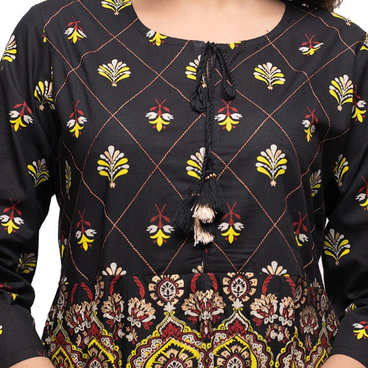 Black Gold Printed Ethnic Dress - DWEEP SARA
