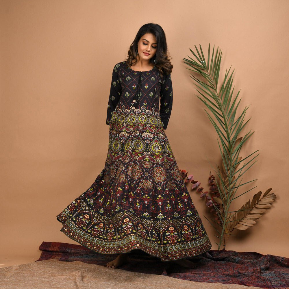 Black Gold Printed Ethnic Dress - DWEEP SARA