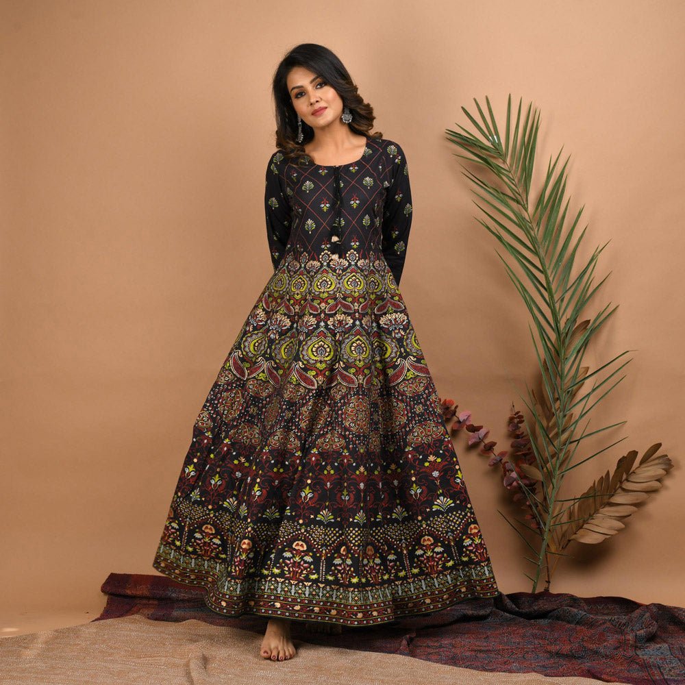 Black Gold Printed Ethnic Dress - DWEEP SARA