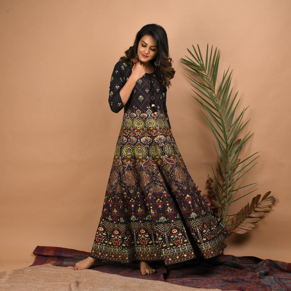 Black Gold Printed Ethnic Dress - DWEEP SARA