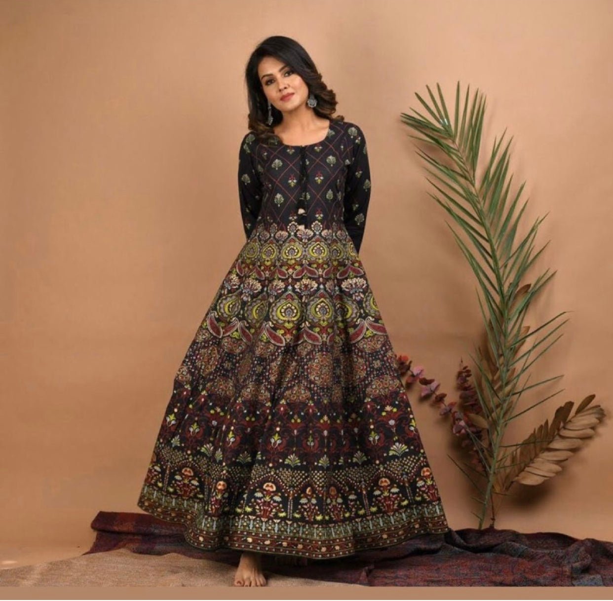 Black Gold Printed Ethnic Dress - DWEEP SARA