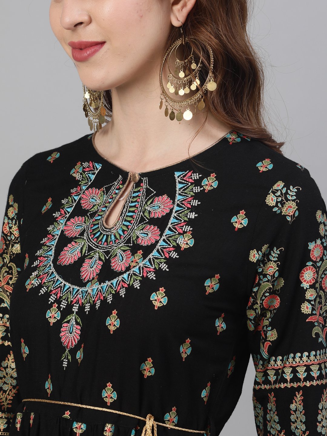 Black Rayon Embroidered Anarkali Kurta Cum Dress - DWEEP SARA
