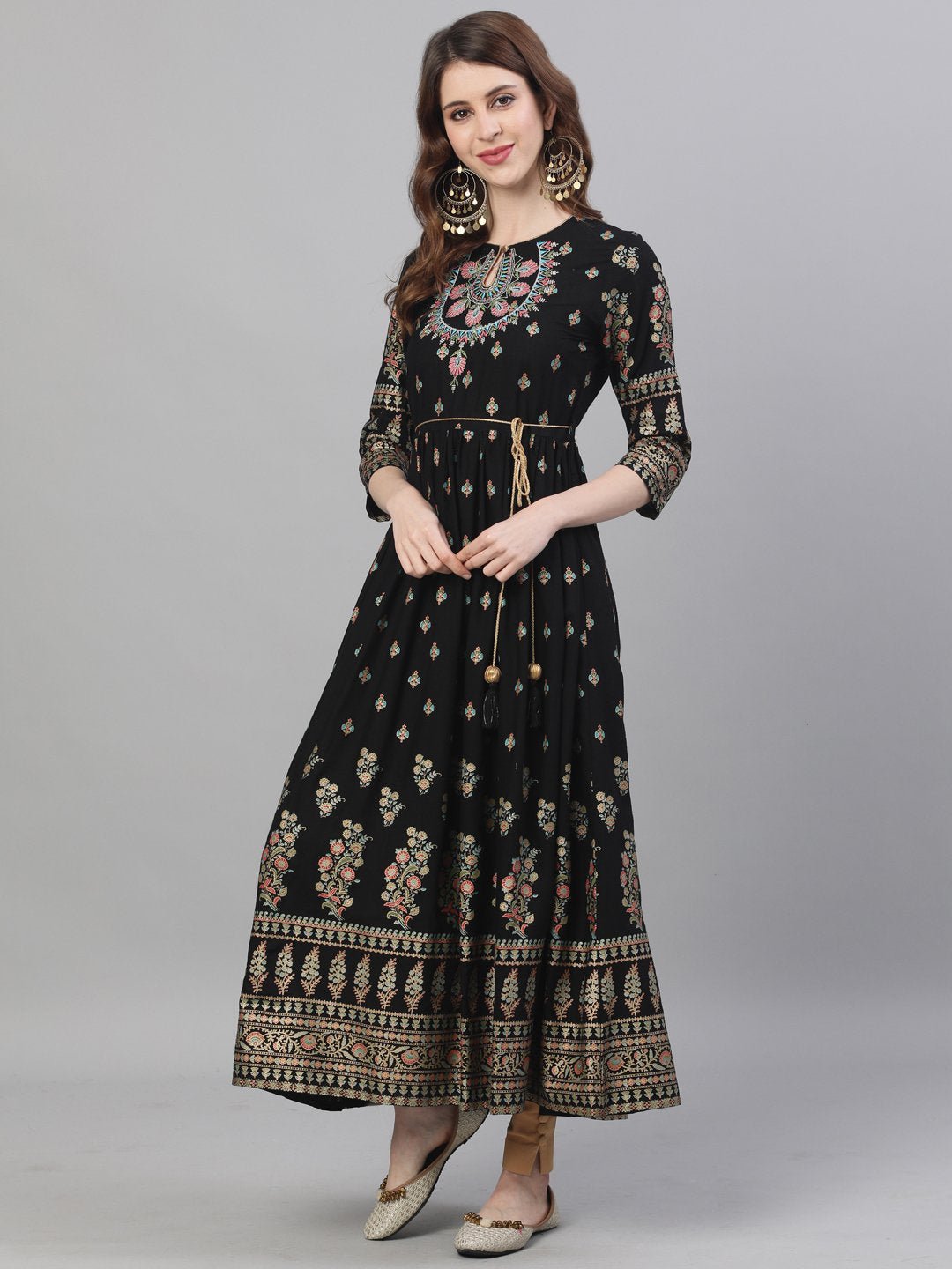 Black Rayon Embroidered Anarkali Kurta Cum Dress - DWEEP SARA