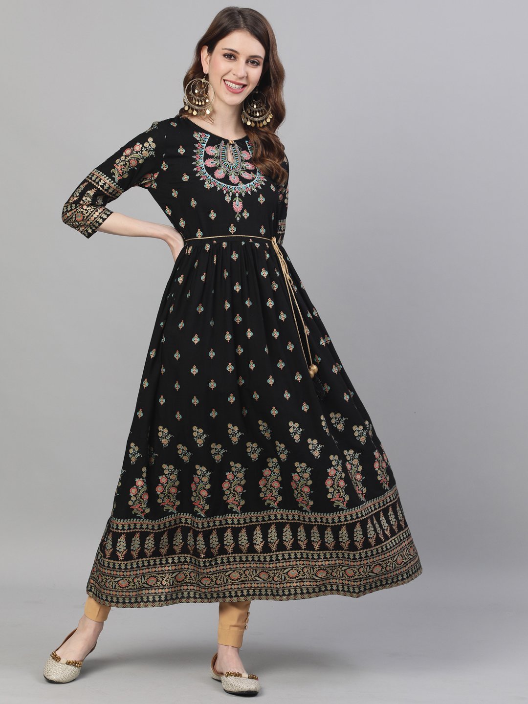 Black Rayon Embroidered Anarkali Kurta Cum Dress - DWEEP SARA