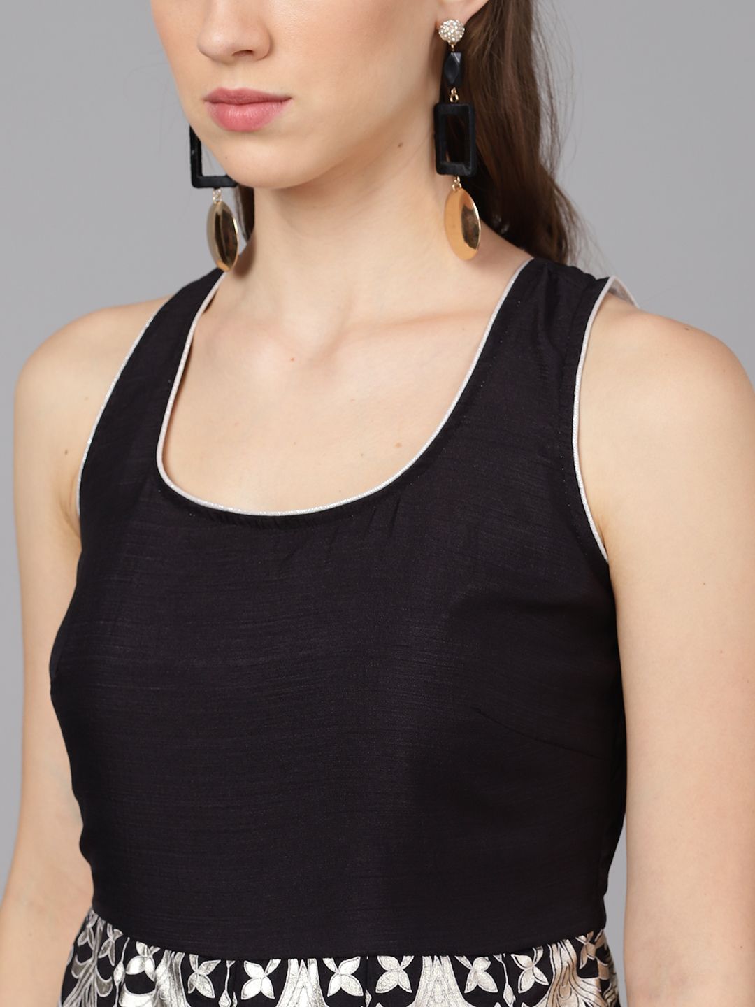 Black & Silver Flared Silk Maxi Dress - DWEEP SARA