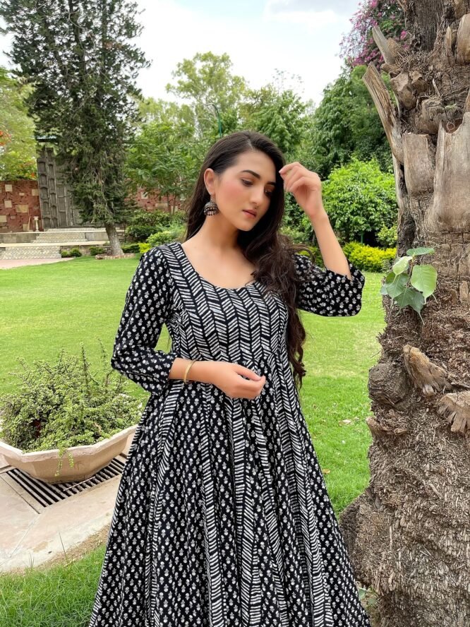 Black Solid Print Cotton Dress - DWEEP SARA