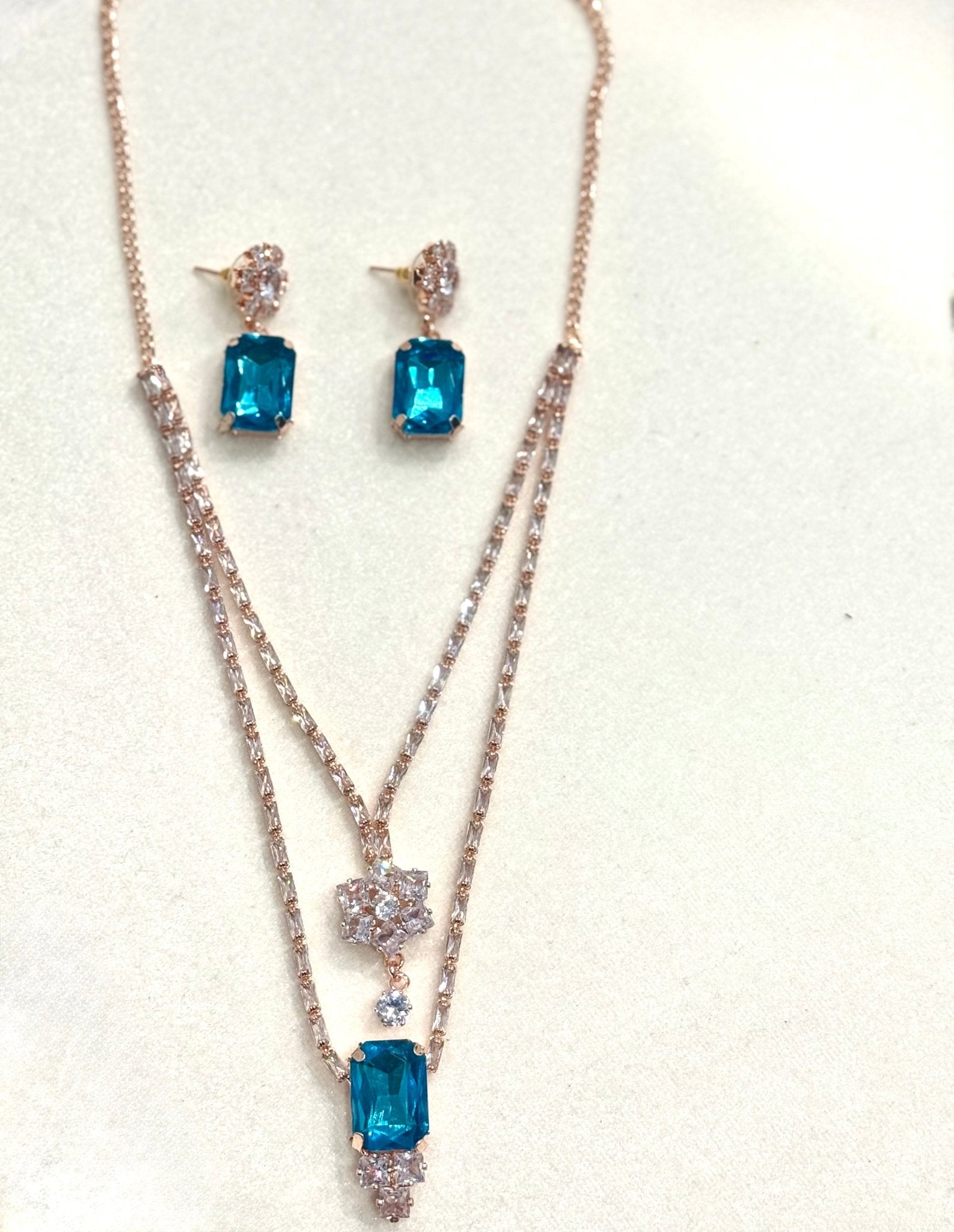 Blue AD Stone Crystal Jewelry Set - DWEEP SARA