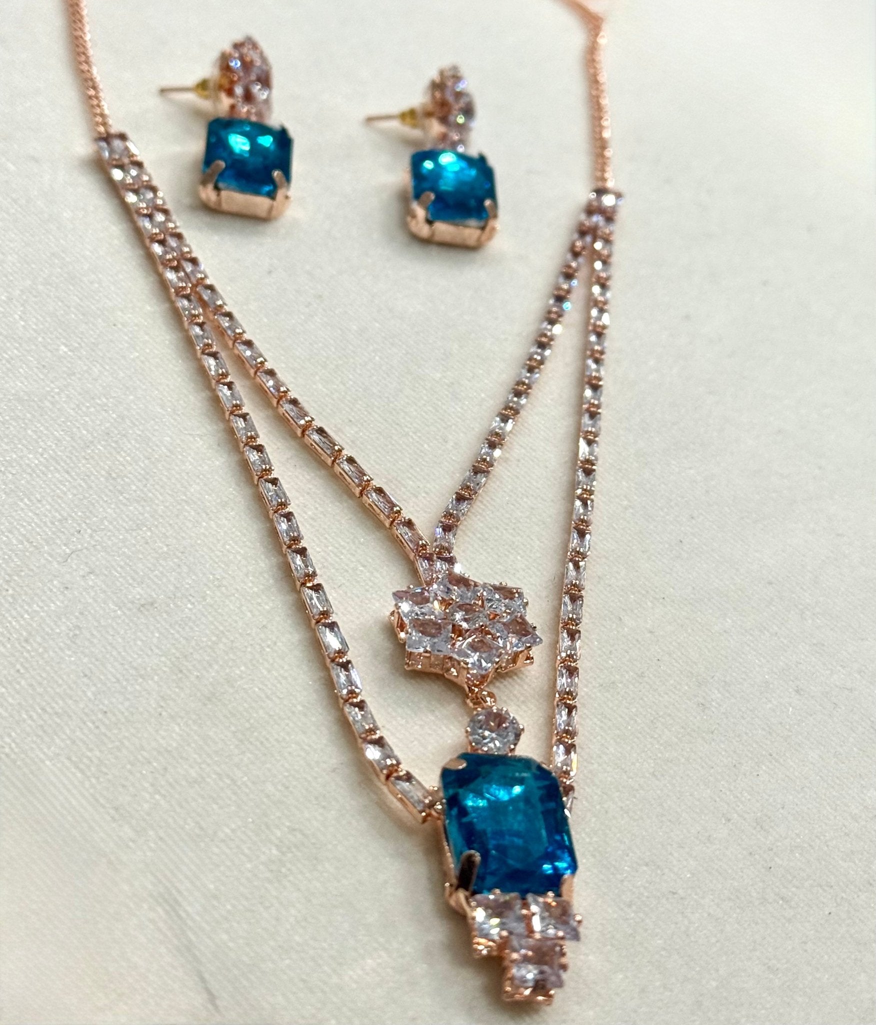 Blue AD Stone Crystal Jewelry Set - DWEEP SARA
