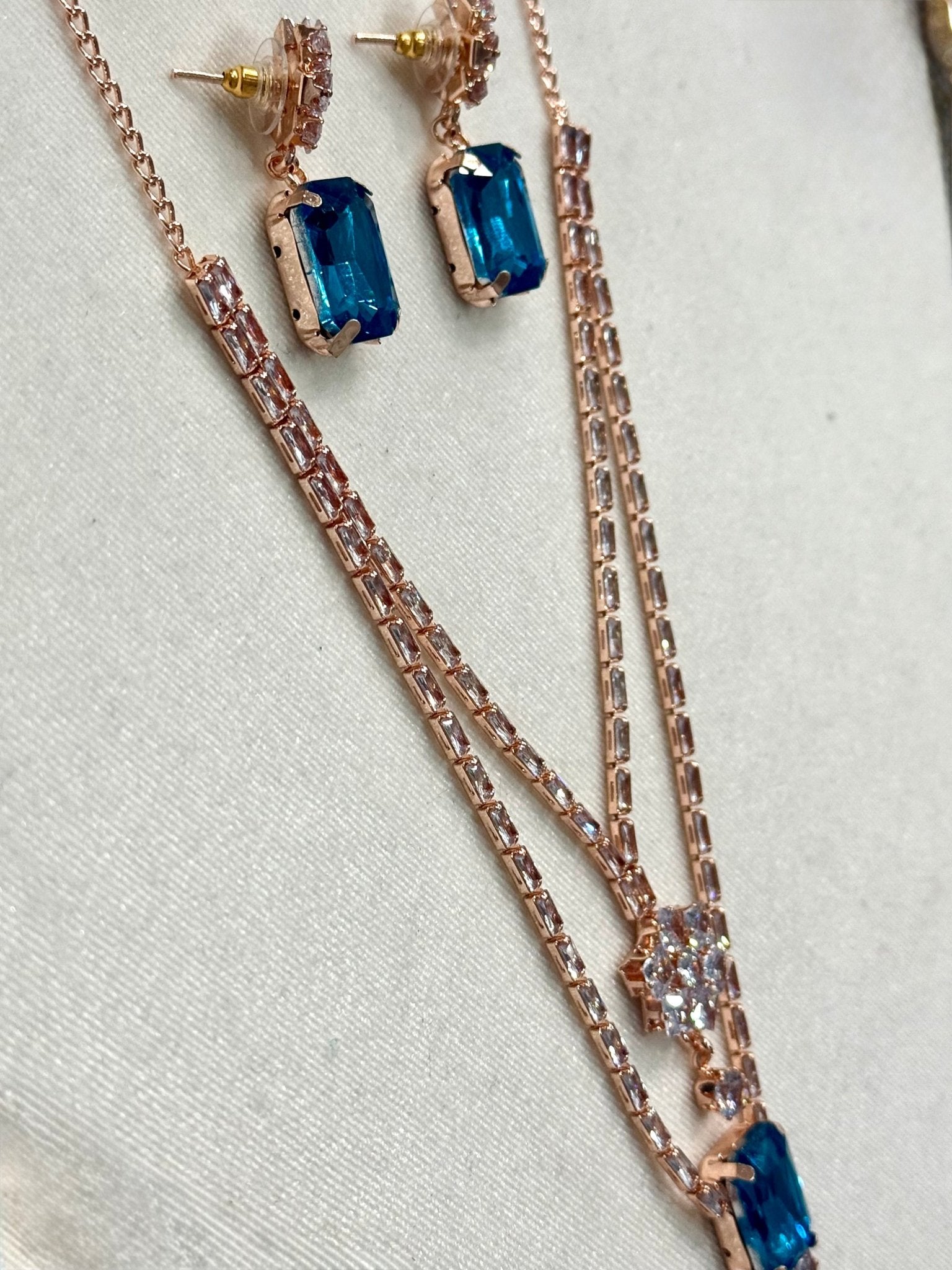 Blue AD Stone Crystal Jewelry Set - DWEEP SARA