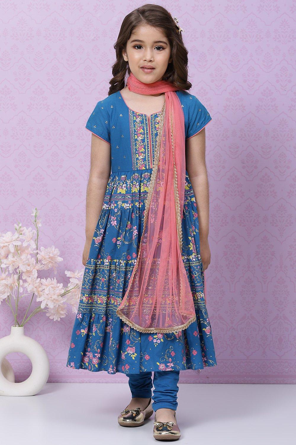 Blue Anarkali Cotton Suit Set - DWEEP SARA