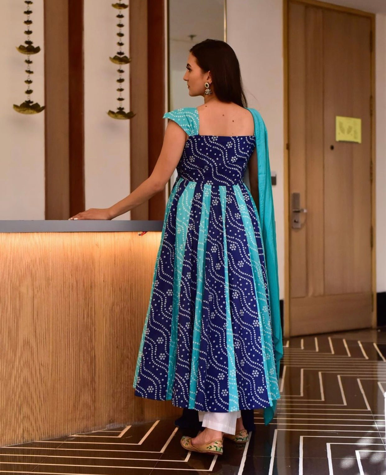 BLUE BANDHEJ ANARKALI PRINTED SUIT SET - DWEEP SARA