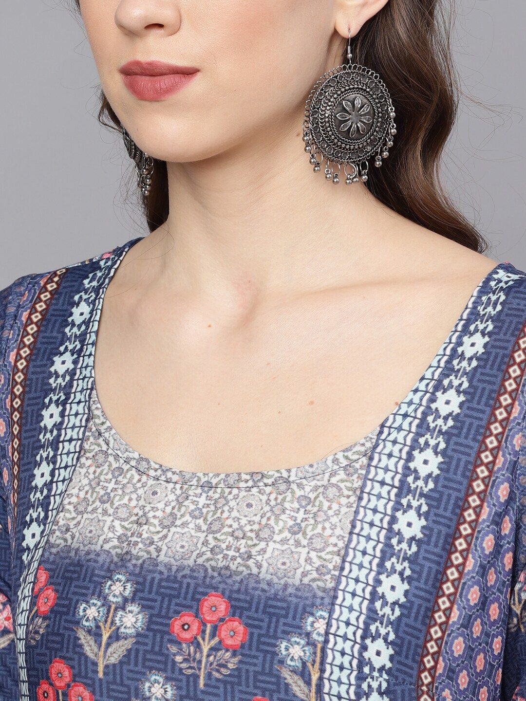 Blue Digital Printed Silk Kurta With Pockets - DWEEP SARA