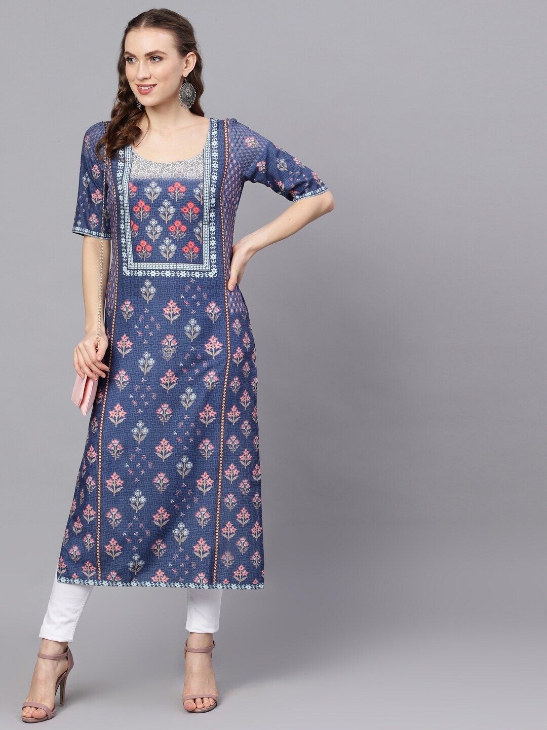 Blue Digital Printed Silk Kurta With Pockets - DWEEP SARA
