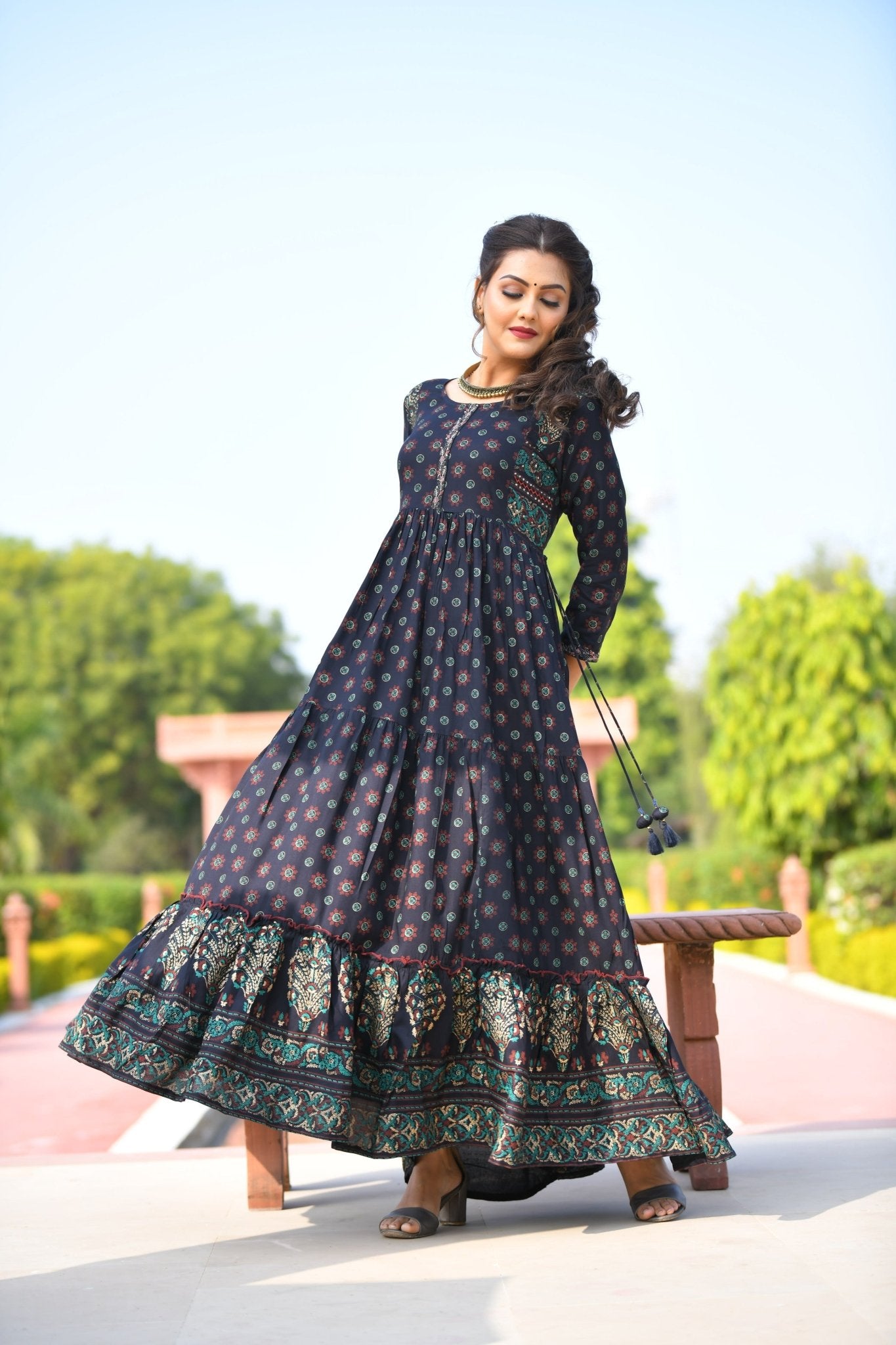 Blue Embellishment Ethnic Dress - DWEEP SARA
