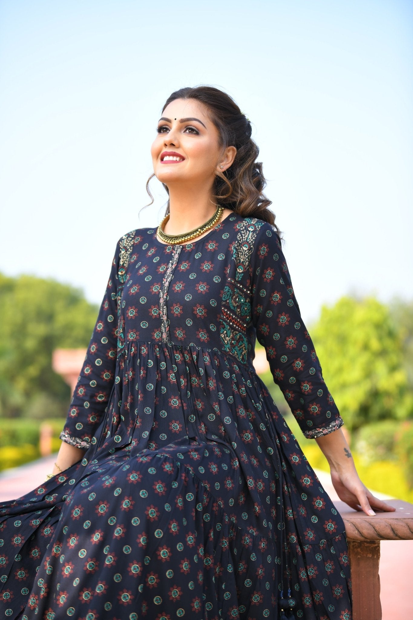 Blue Embellishment Ethnic Dress - DWEEP SARA