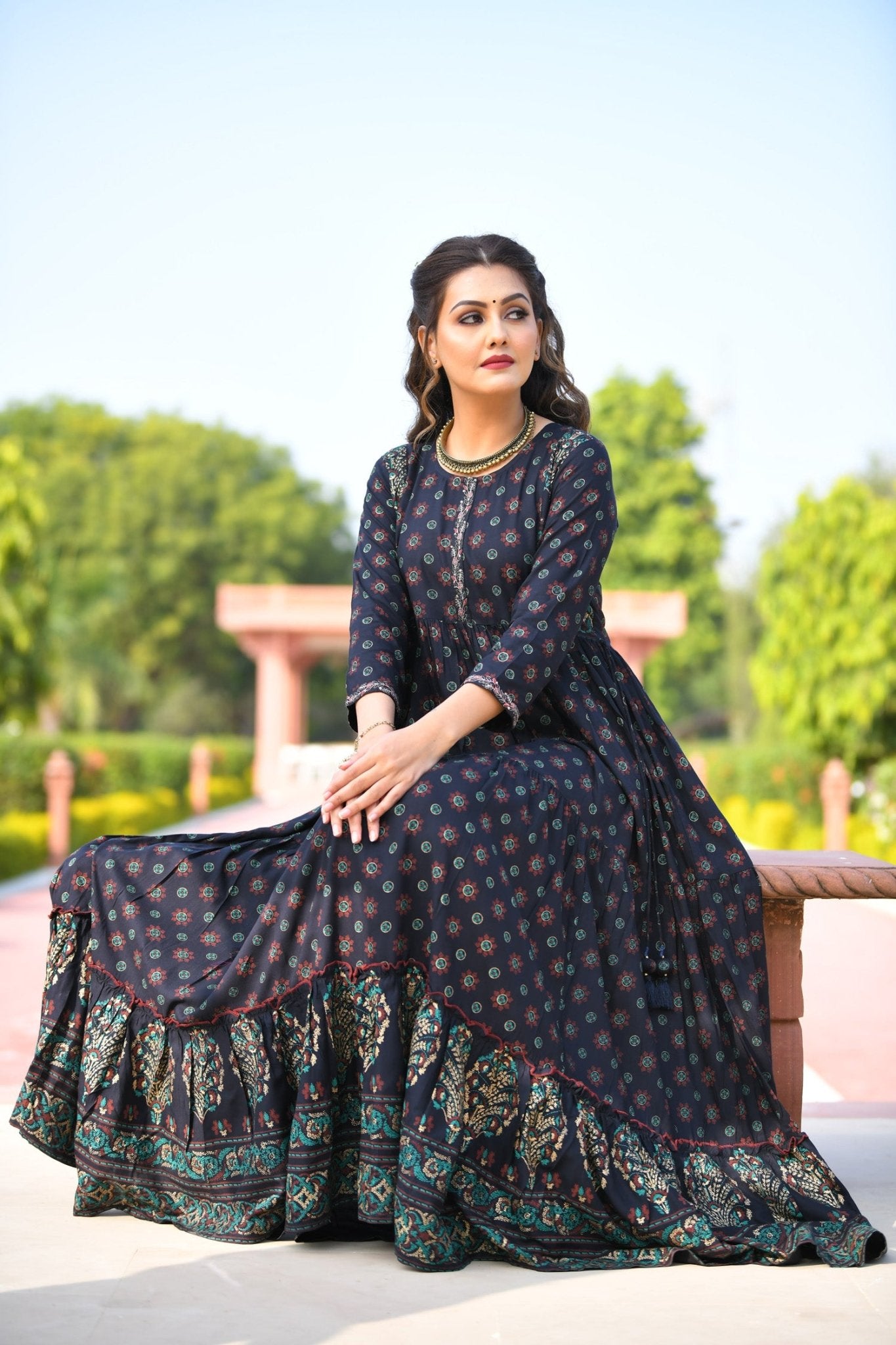 Blue Embellishment Ethnic Dress - DWEEP SARA