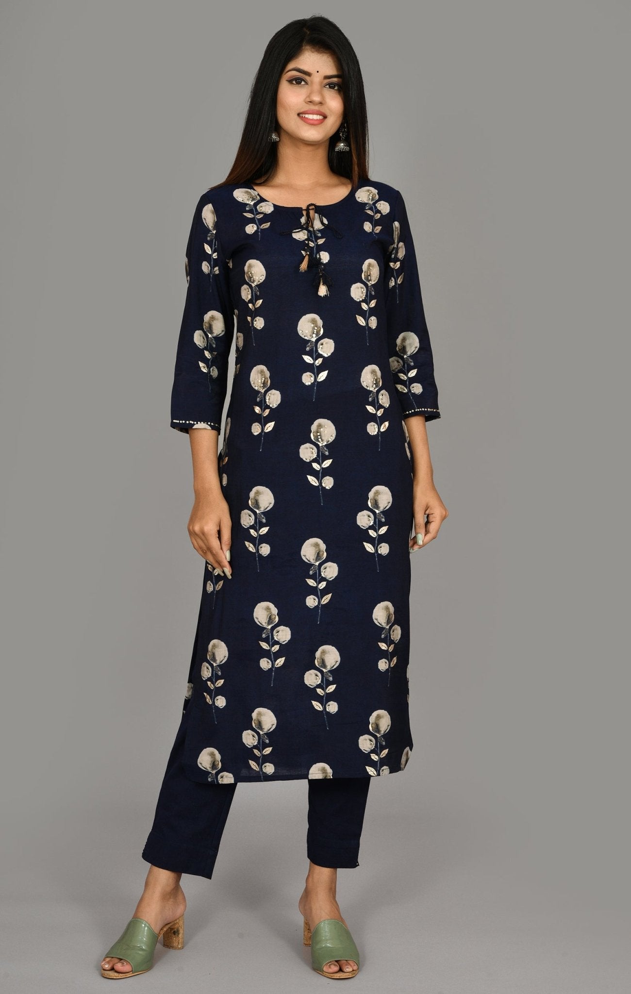 BLUE EMBELLISHMENT KURTA SET - DWEEP SARA