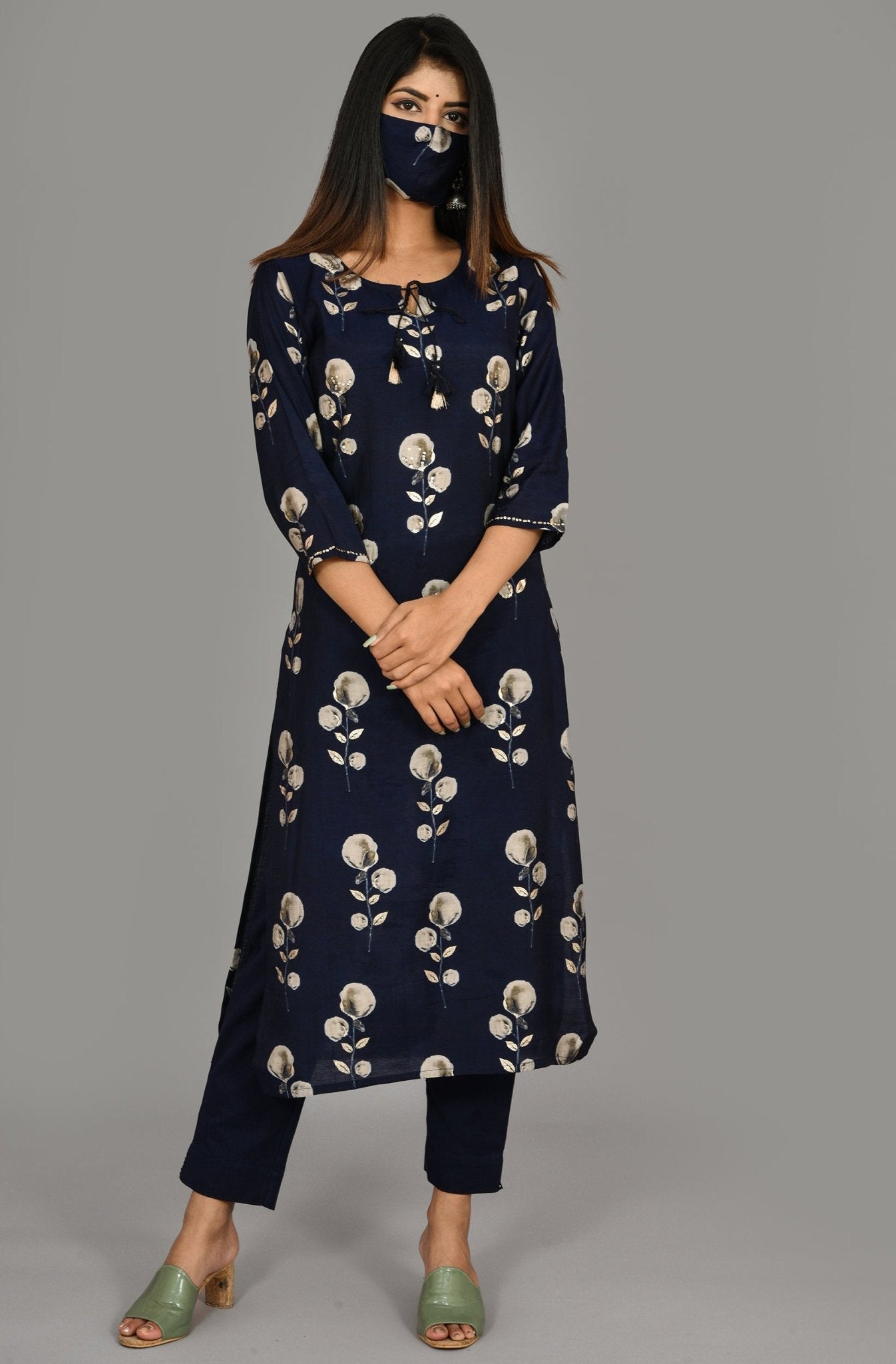 BLUE EMBELLISHMENT KURTA SET - DWEEP SARA