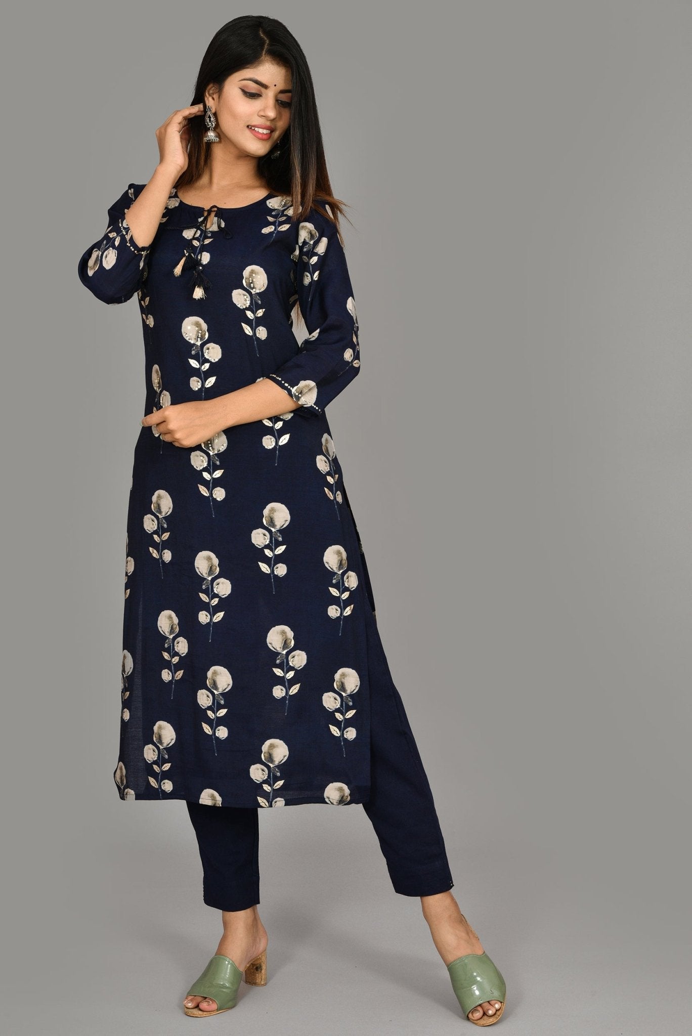 BLUE EMBELLISHMENT KURTA SET - DWEEP SARA