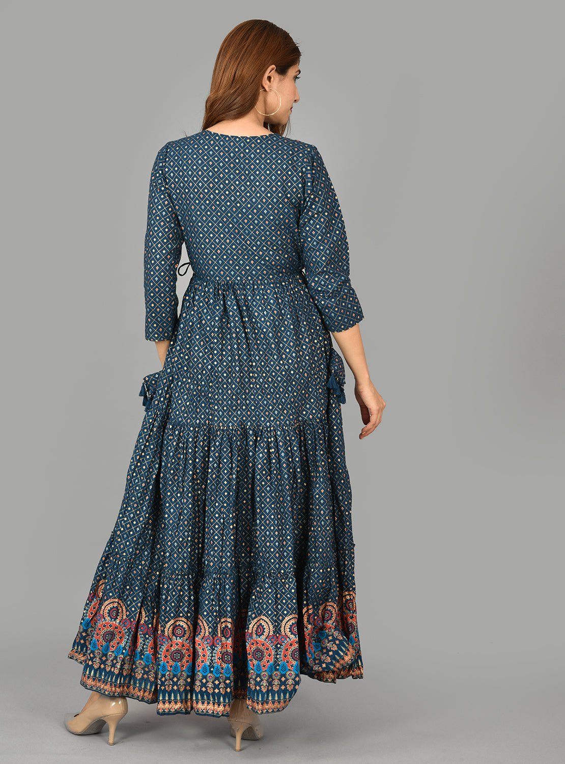 Blue Front Embroidery Ethnic Dress - DWEEP SARA
