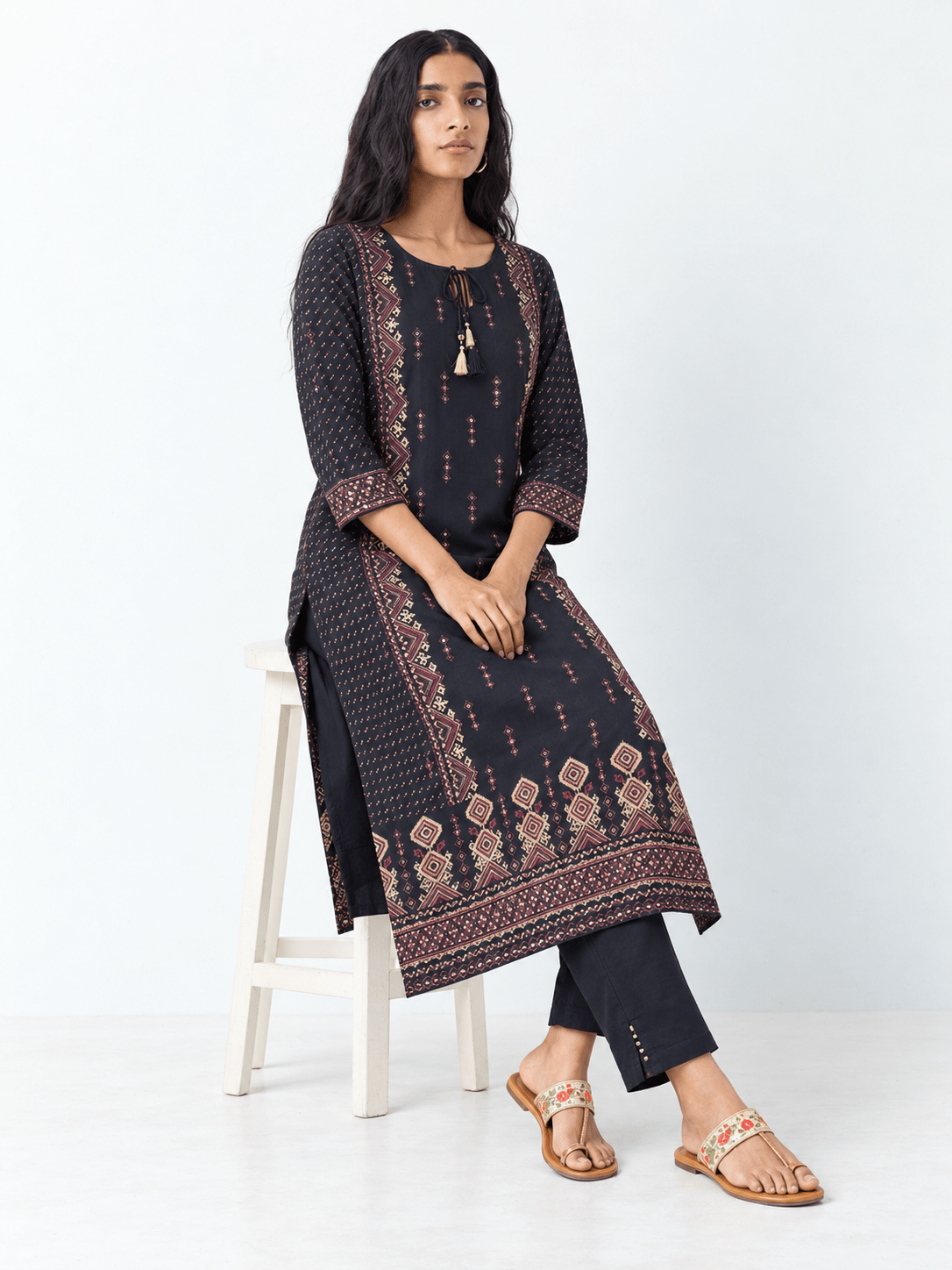BLUE GOLD PRINTED KURTA SET - DWEEP SARA