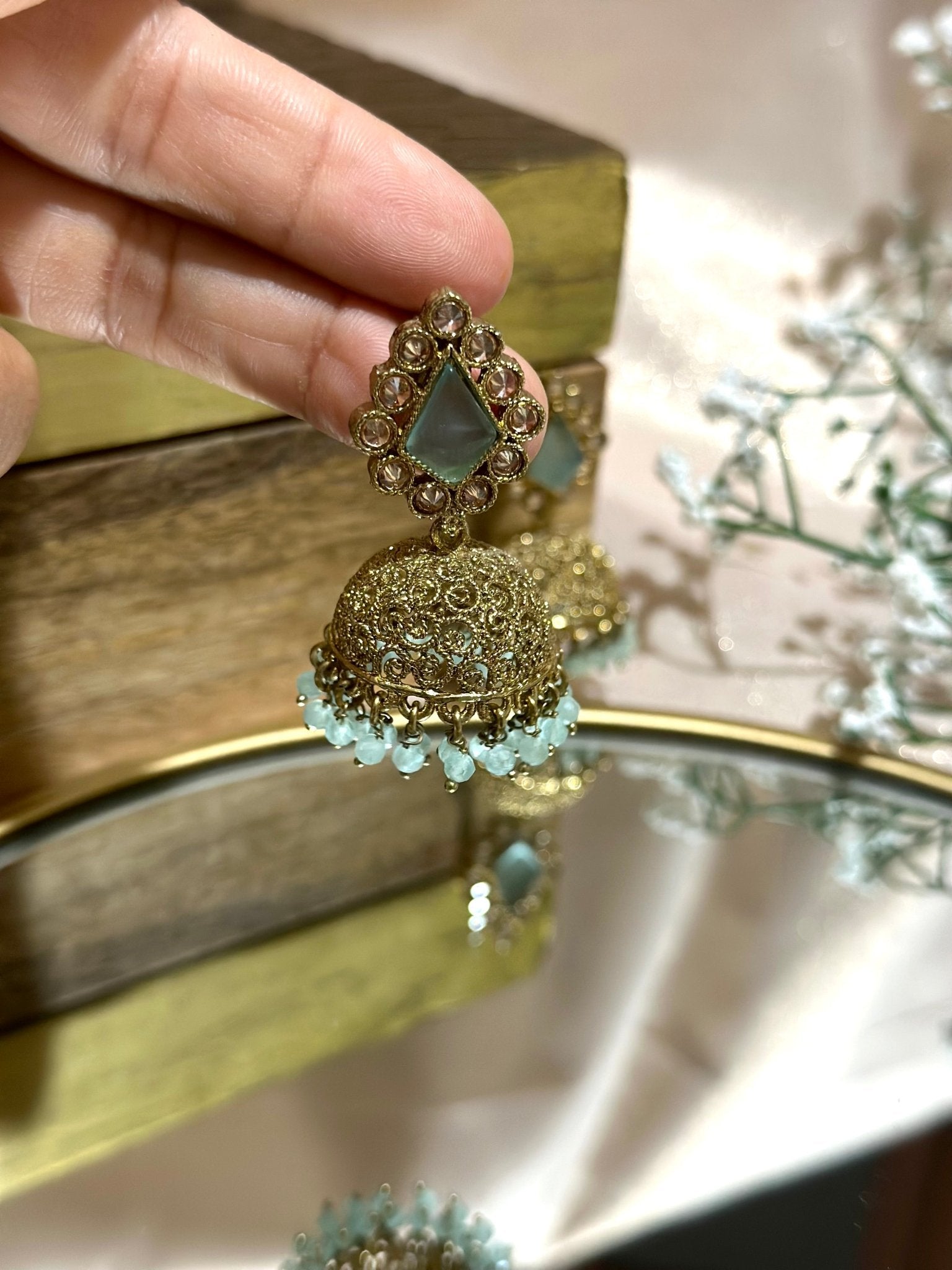 Blue Golden Traditional Earrings - DWEEP SARA