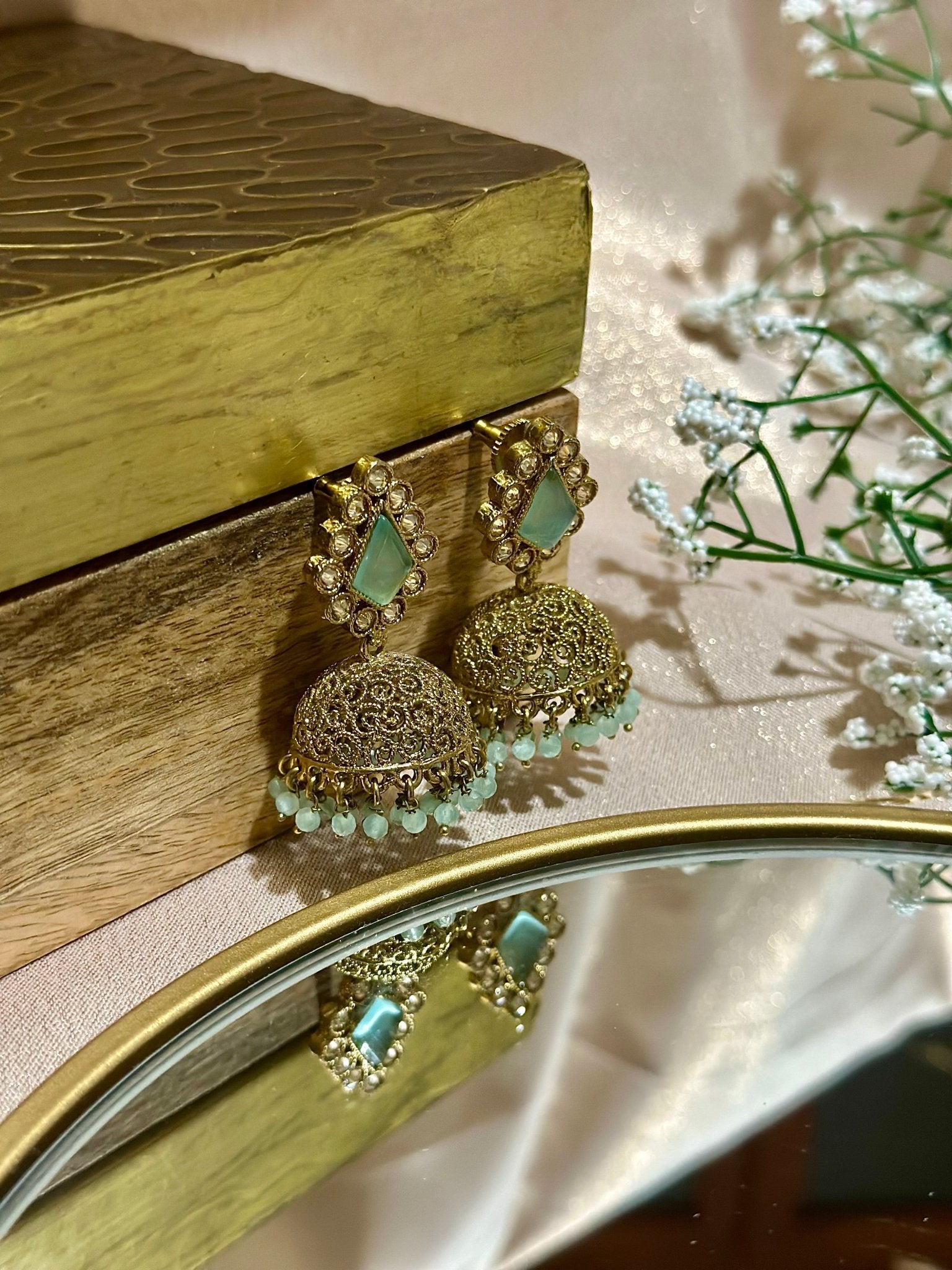 Blue Golden Traditional Earrings - DWEEP SARA