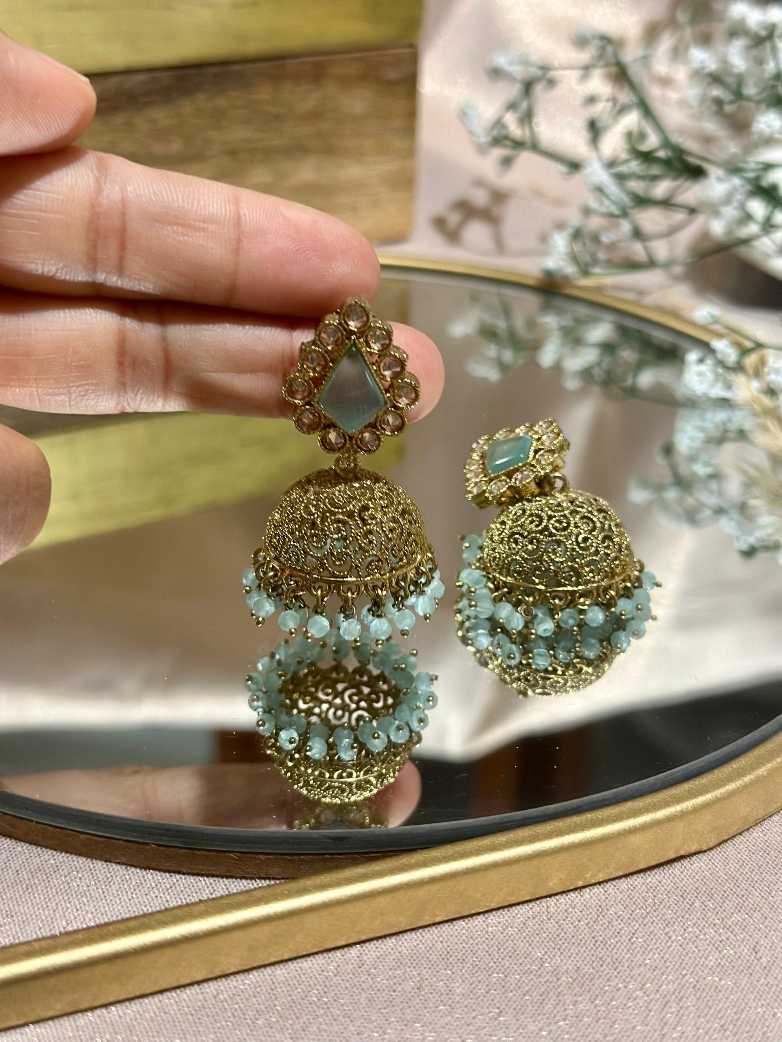 Blue Golden Traditional Earrings - DWEEP SARA