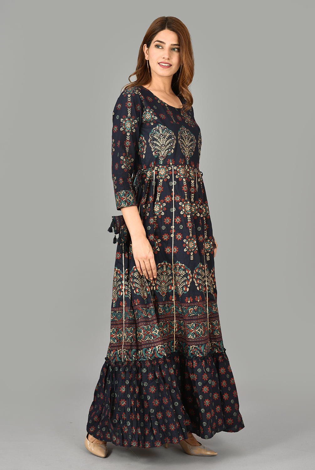 Blue Mirror Embroidery Work Cotton Dress - DWEEP SARA