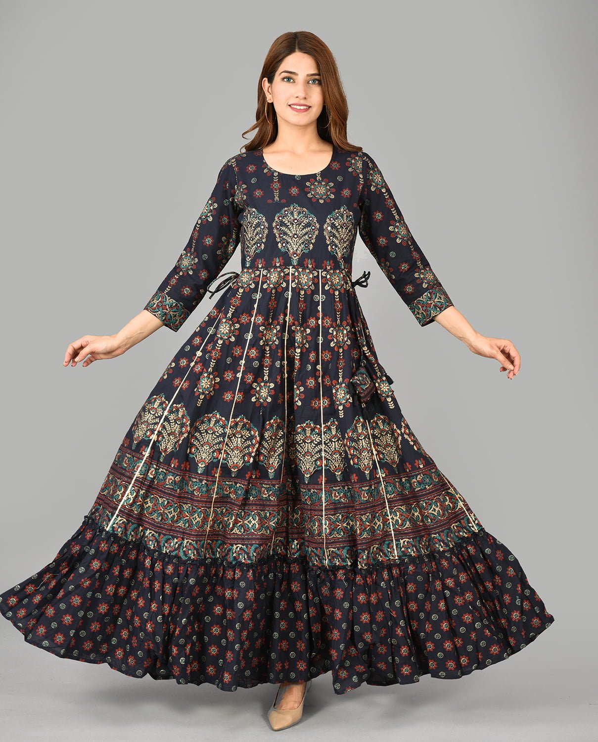 Blue Mirror Embroidery Work Cotton Dress - DWEEP SARA