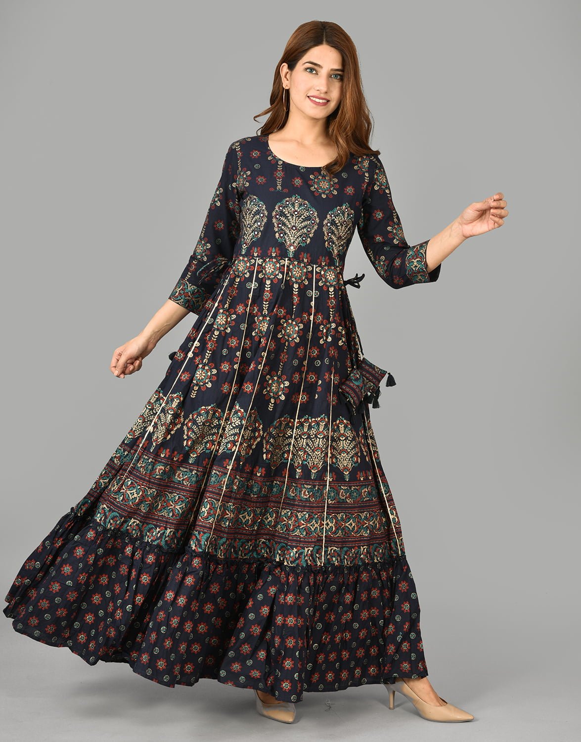Blue Mirror Embroidery Work Cotton Dress - DWEEP SARA