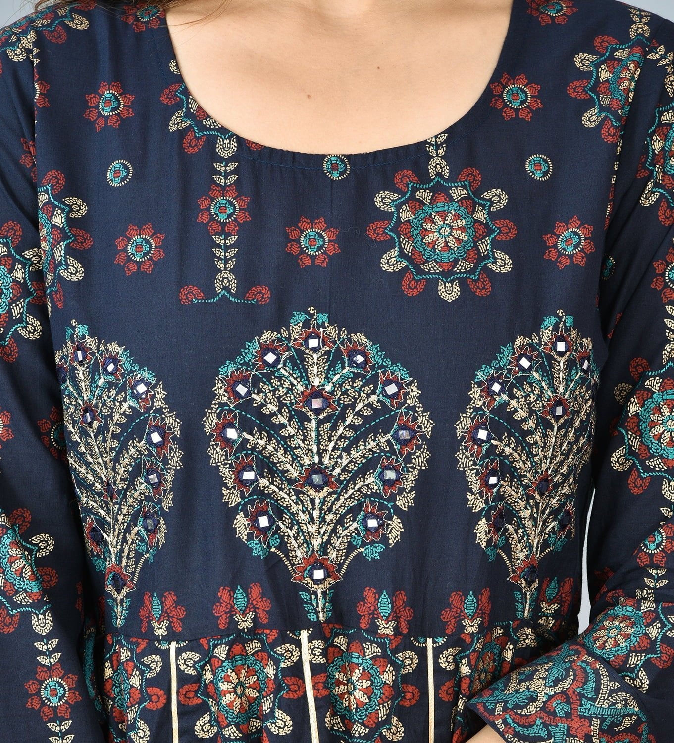Blue Mirror Embroidery Work Cotton Dress - DWEEP SARA