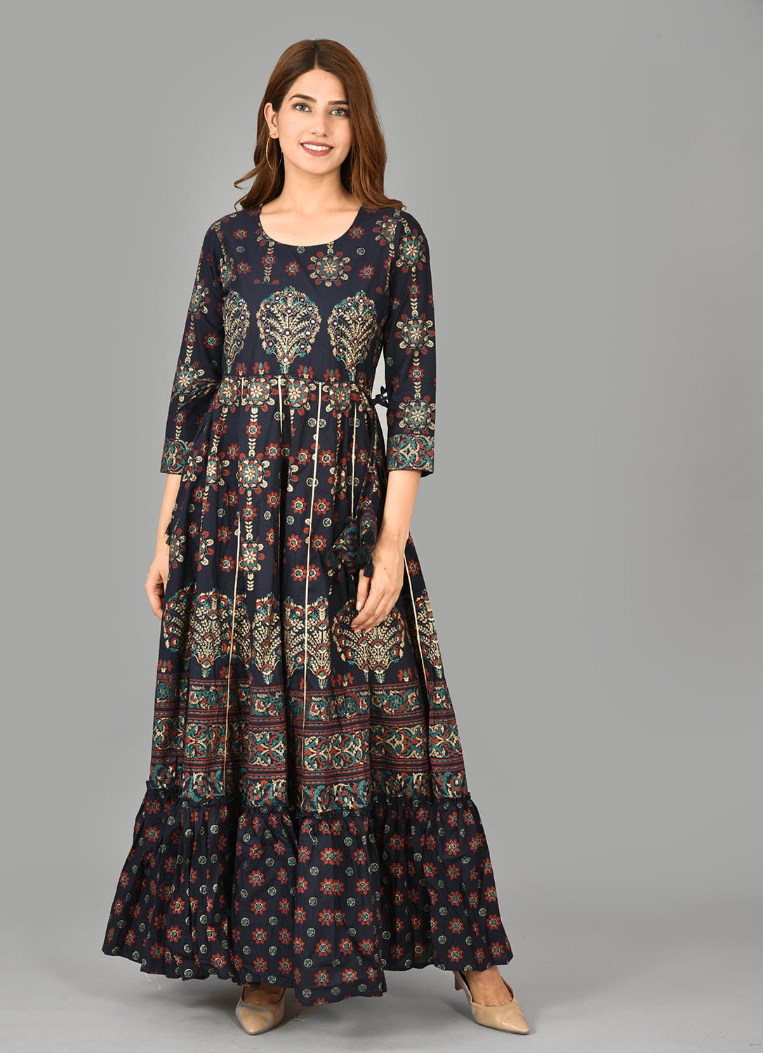 Blue Mirror Embroidery Work Cotton Dress - DWEEP SARA