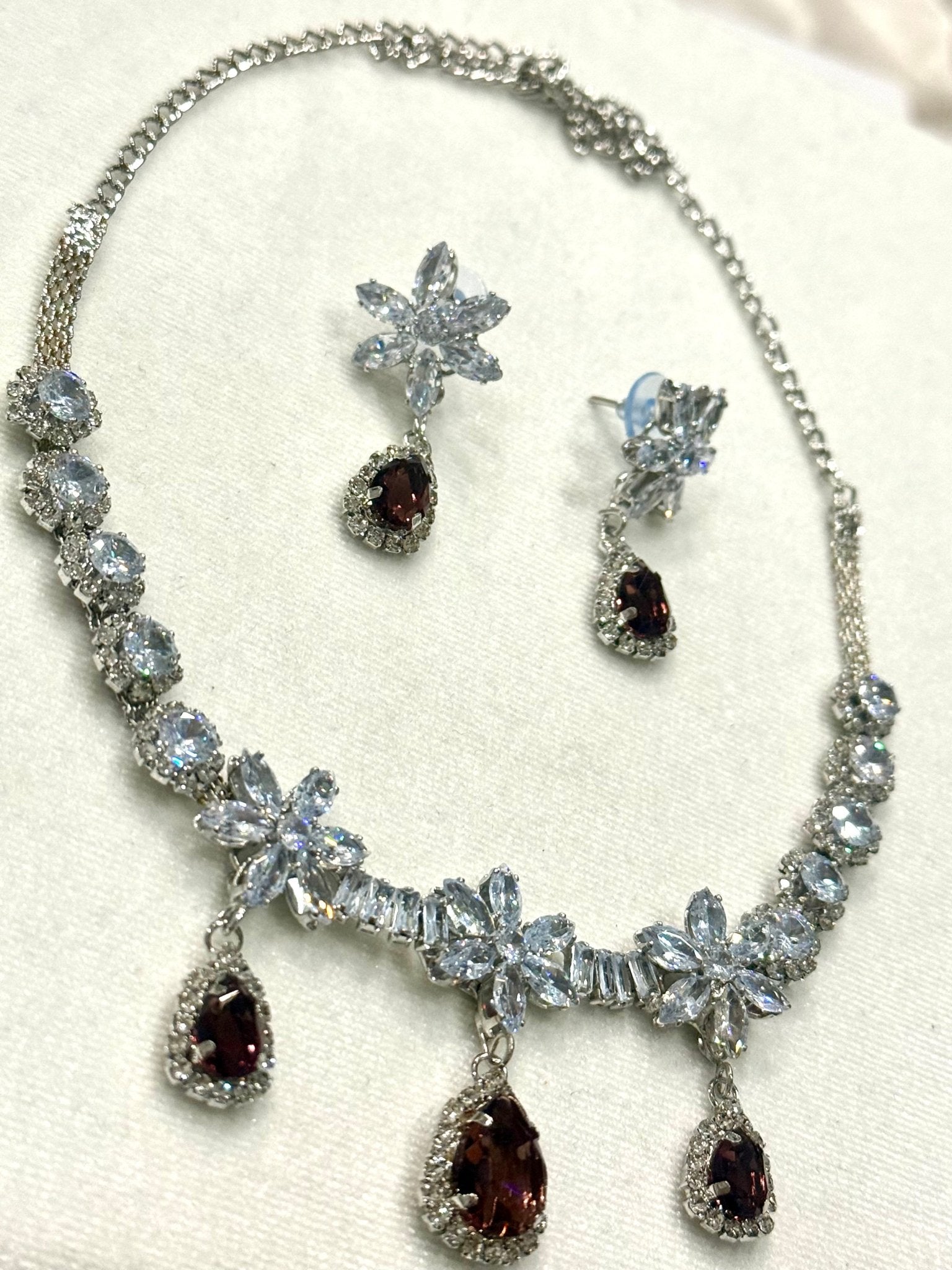 Brown AD Stone Crystal Jewelry Set - DWEEP SARA