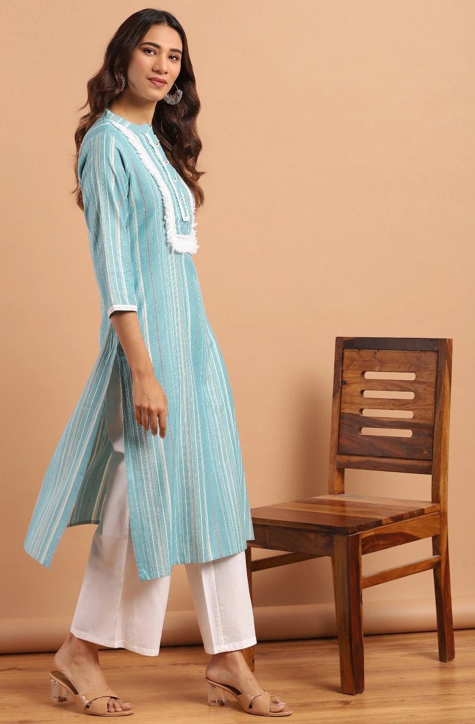 C - Green Cotton Blend Kurta Palazzo Set - DWEEP SARA