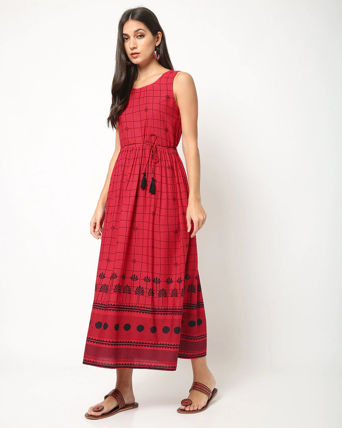Checked Fit & Flared With Waist Tie - Up - DWEEP SARA
