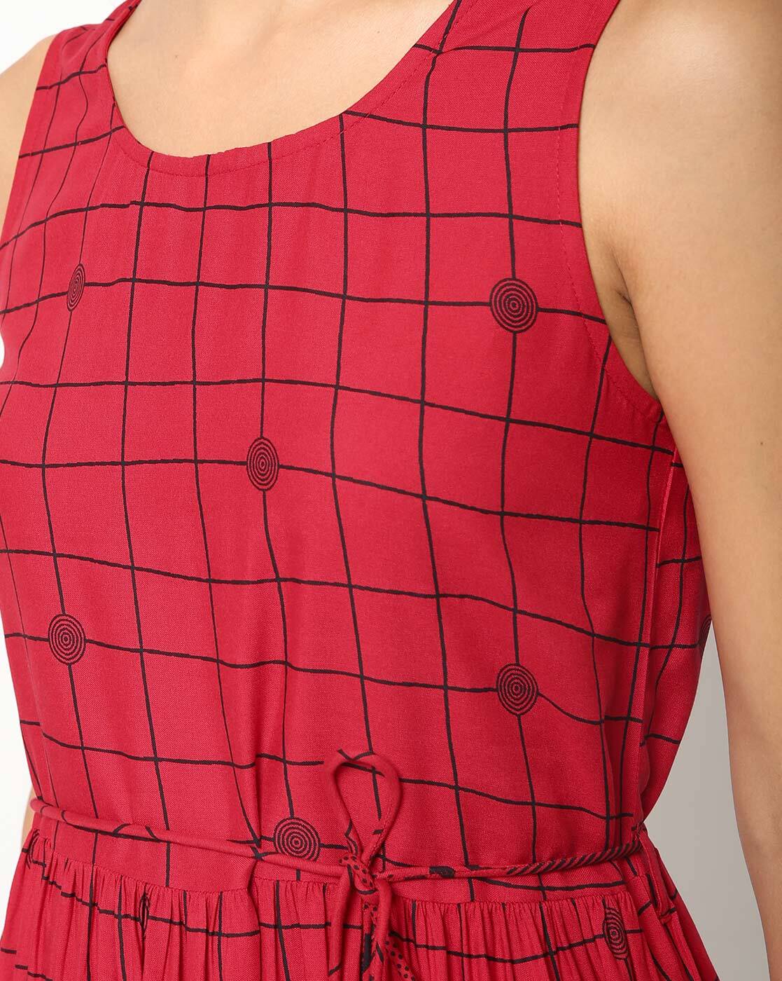 Checked Fit & Flared With Waist Tie - Up - DWEEP SARA