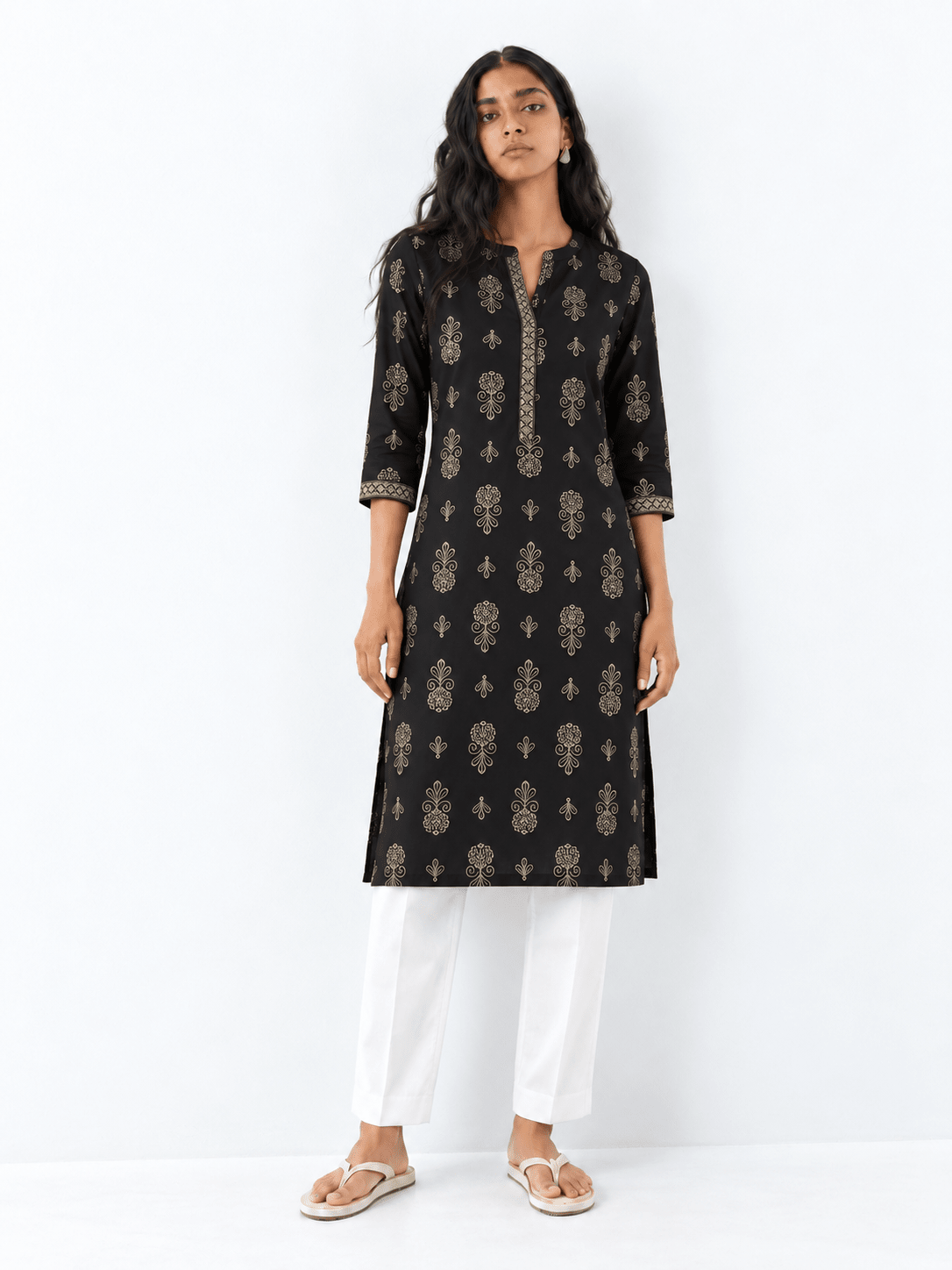 DWEEP SARA Black Printed Rayon Straight Kurta - DWEEP SARA