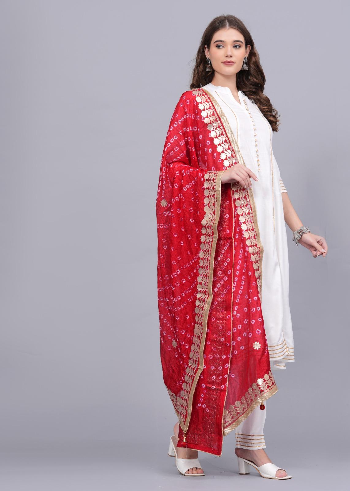 Dweep Sara Black & White Jaipuri Silk Bandhej Dupatta Rayon Slub Anarkali Suit Set - DWEEP SARA